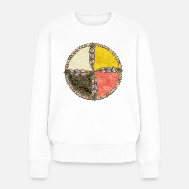 Native Americans Medicine Wheel - Feathers 3 - Frauen Premium Bio Pullover - Weiß