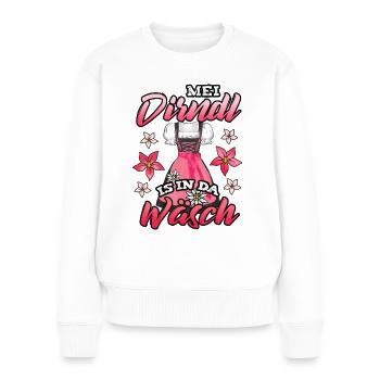 Mei Dirndl is in da Wäsch - Frauen Premium Bio Pullover - Weiß - Vorne - Julia (174cm)
