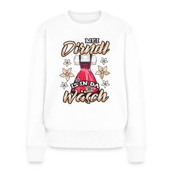 Mei Dirndl is in da Wäsch Sprüche Trachten Shirt - Frauen Premium Bio Pullover - Weiß - Vorne - Julia (174cm)