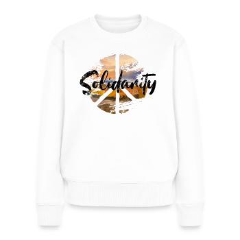 Paix woodstock Solidarité - Pull Premium bio Femme - blanc - Devant - Julia (174cm)
