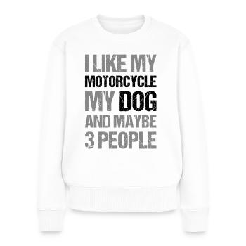 Motard J’aime Mon Chien Moto & Peut-être 3 Personnes - Pull Premium bio Femme - blanc - Devant - Julia (174cm)
