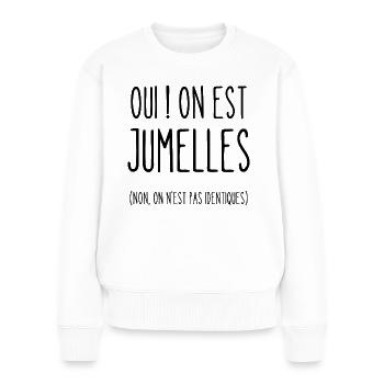 oui on est jumelles - Pull Premium bio Femme - blanc - Devant - Julia (174cm)