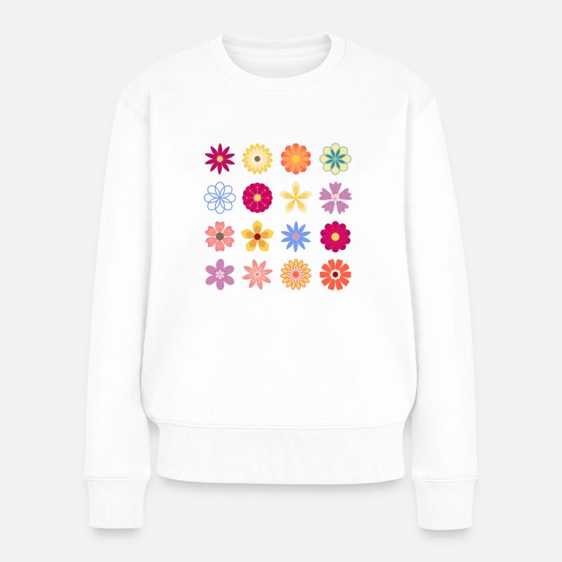 Fleurs, Fleurs vintage, Fleurs de jardin, Rose Rose Fl - Pull Premium bio Femme - blanc