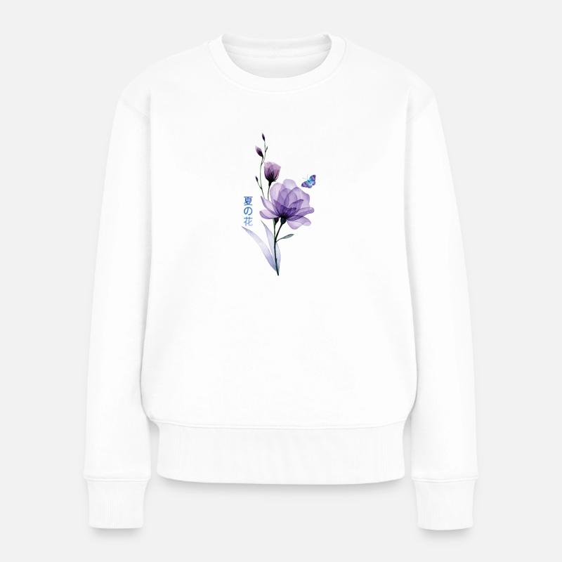 Sommerblumen, Japanische Kunst Summer Flowers - Frauen Premium Bio Pullover - Weiß