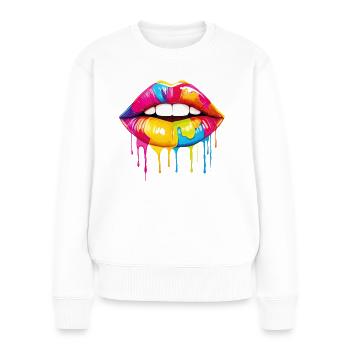Lippen Bunt Lippenstift Kussmund Pop Art Kunst - Frauen Premium Bio Pullover - Weiß - Vorne - Julia (174cm)
