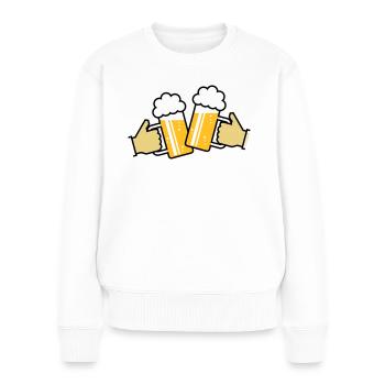 Maßkrüge Stoßen An Mit Hand! (Bier / Bierkrüge 3C) - Frauen Premium Bio Pullover - Weiß - Vorne - Julia (174cm)