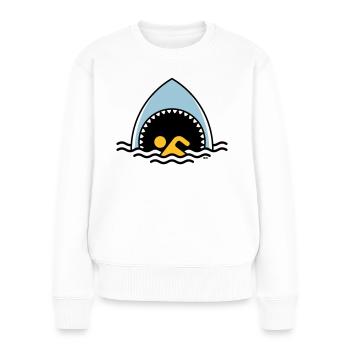Hai Und Schwimmer (Haifisch / Schwimmen / 3C) - Frauen Premium Bio Pullover - Weiß - Vorne - Julia (174cm)