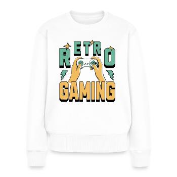 Retro Gaming Controller 90er Jahre Gamer - Frauen Premium Bio Pullover - Weiß - Vorne - Julia (174cm)