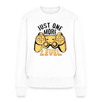 Manette de jeu juste un niveau de plus - Pull Premium bio Femme - blanc - Devant - Julia (174cm)