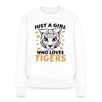 Juste une fille qui aime les tigres adorable - Pull Premium bio Femme - blanc - Devant - Julia (174cm)