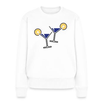 2 verres à cocktail / cocktail / martini + (bleu) - Pull Premium bio Femme - blanc - Devant - Julia (174cm)