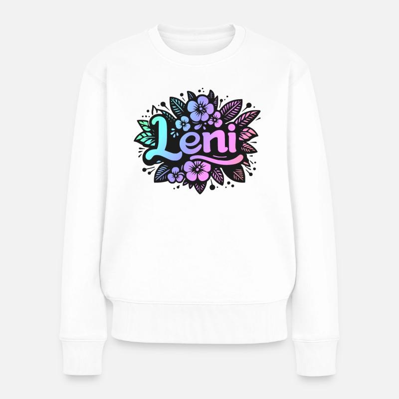 Name LENI Blumenmotiv - Frauen Premium Bio Pullover - Weiß