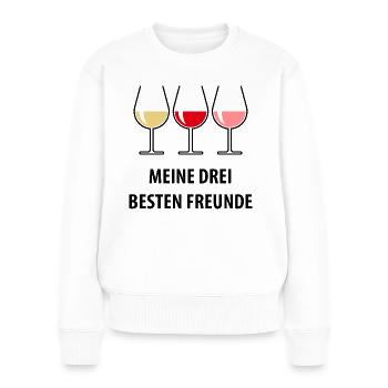 Meine Drei Besten Freunde (Wein Bauchig Offen) - Frauen Premium Bio Pullover - Weiß - Vorne - Julia (174cm)