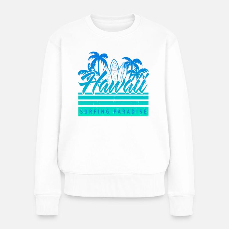 Hawaii Surfing Paradise Vintage - Frauen Premium Bio Pullover - Weiß