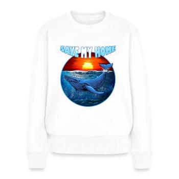 Save my Home - rorqual bleu - baleine - mer - océan - Pull Premium bio Femme - blanc - Devant - Julia (174cm)
