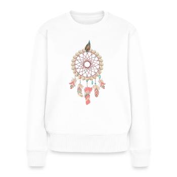 Capteur de rêves plumes indiennes perlées - Pull Premium bio Femme - blanc - Devant - Julia (174cm)