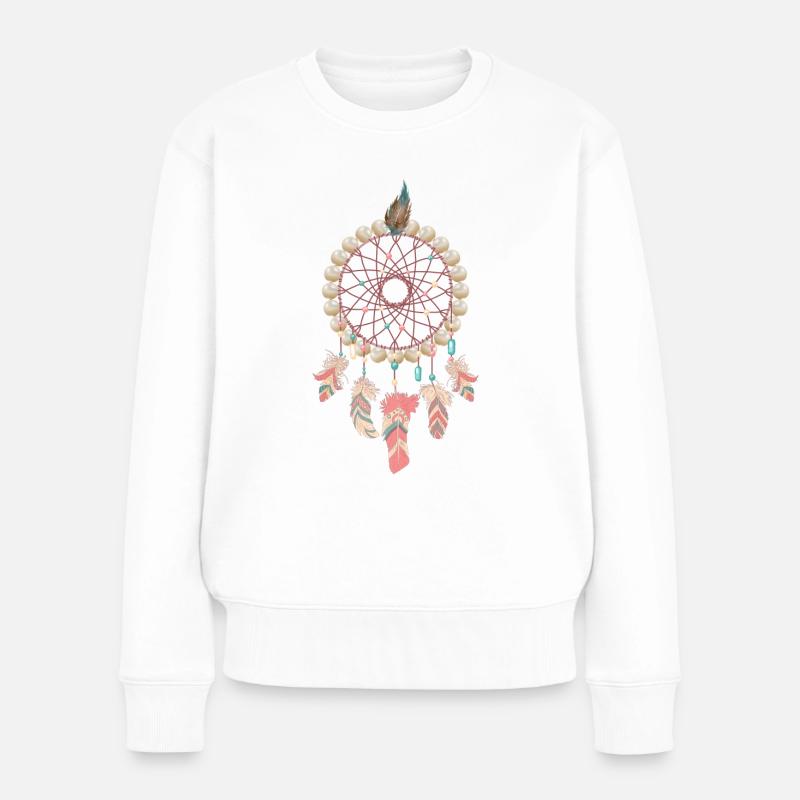 Traumfänger Indianer Perlen Federn - Frauen Premium Bio Pullover - Weiß