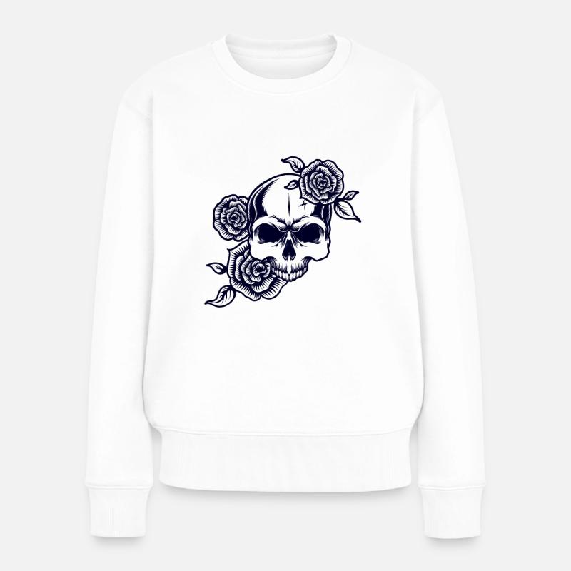 Totenkopf - Frauen Premium Bio Pullover - Weiß