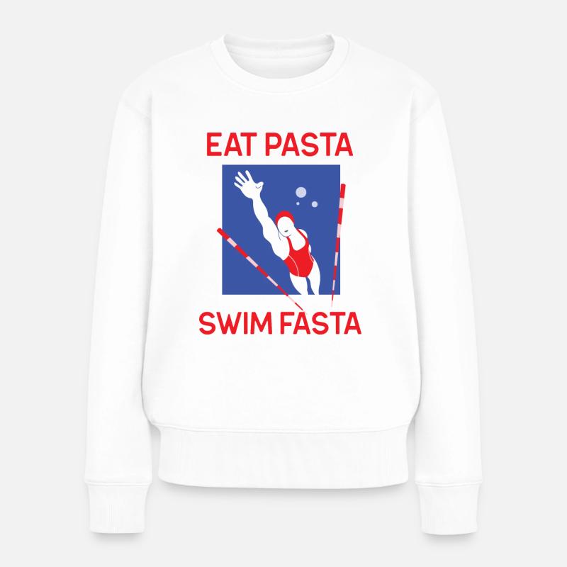 Eat Pasta Swim Fasta Schwimmer Geschenk Schwimmen - Frauen Premium Bio Pullover - Weiß