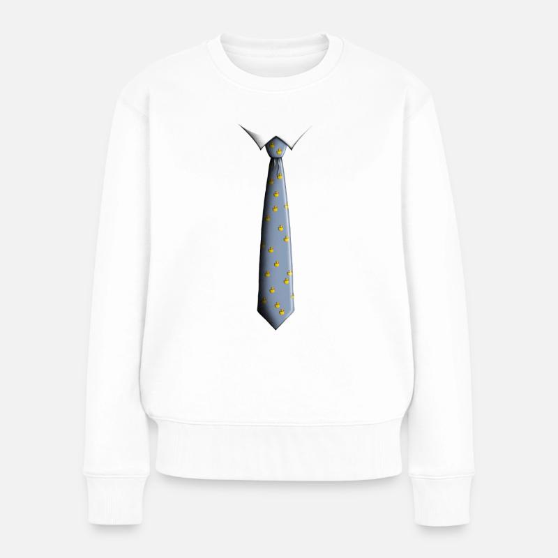Krawatte mit Enten - Frauen Premium Bio Pullover - Weiß