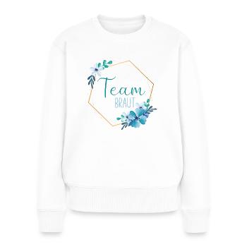 Fleurs Bleues - Team Bride - 13 - Pull Premium bio Femme - blanc - Devant - Julia (174cm)