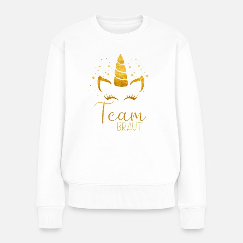 Einhorn Lady - Team Braut - Frauen Premium Bio Pullover - Weiß