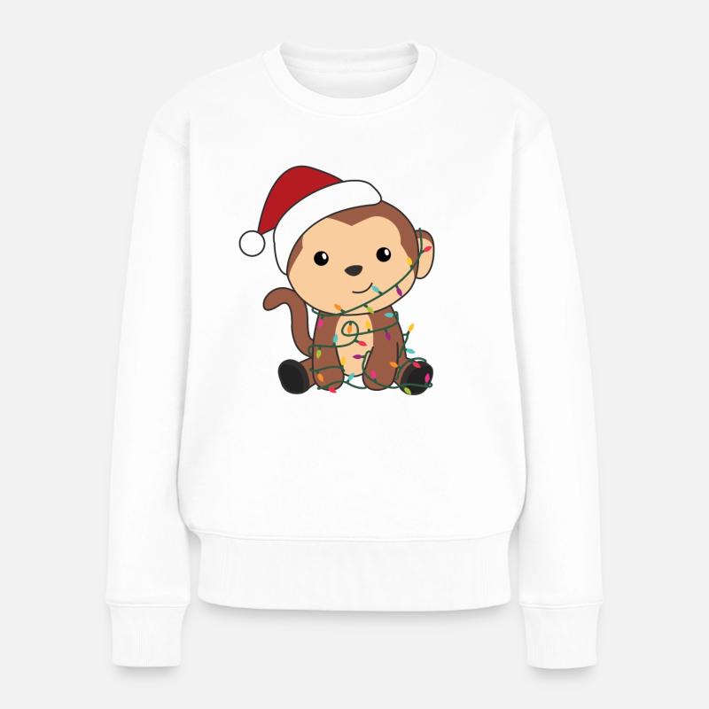 Affe Weihnachten Schnee Winter Tiere Affen - Frauen Premium Bio Pullover - Weiß