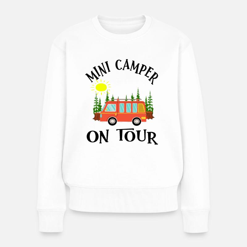 Camping Bus Camper on Tour Roadtrip - Frauen Premium Bio Pullover - Weiß