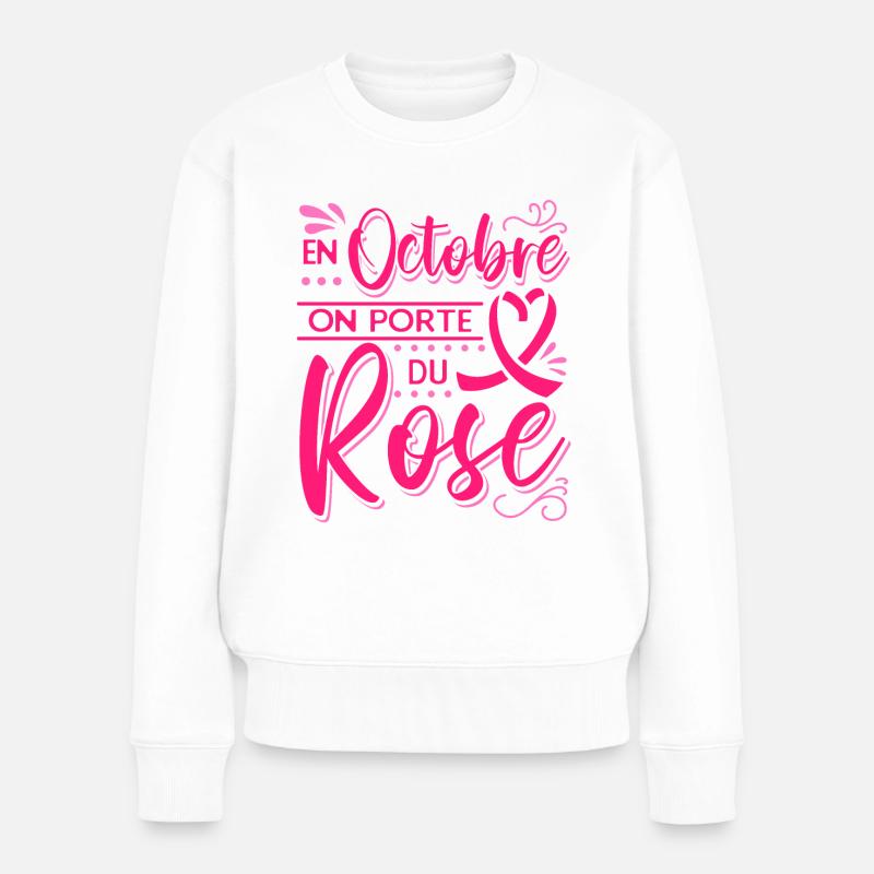 Octobre Ruban Rose Cancer du Sein Sensibilisation - Pull Premium bio Femme - blanc