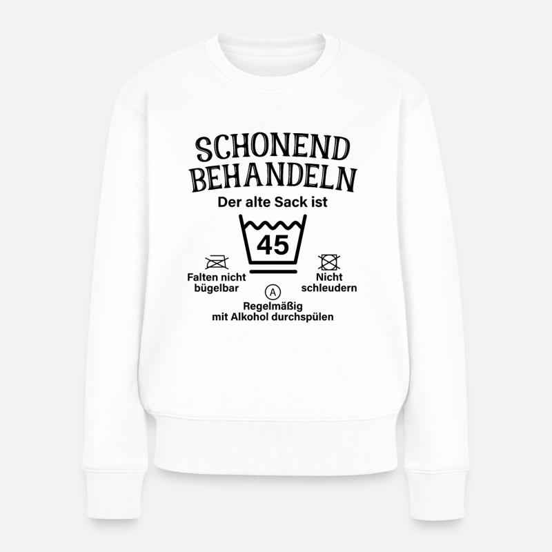 Schonend Behandeln Geschenk 45. Geburtstag Sack - Frauen Premium Bio Pullover - Weiß