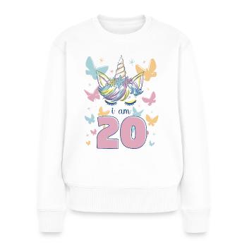 Unicorn I Am 20 Years Butterflies Birthday - Women's Premium Organic Jumper - white - Front - Julia (174cm)