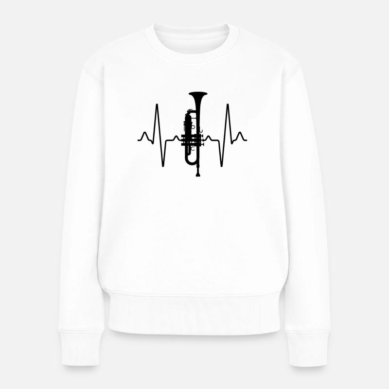 Trompete Herzschlag - Frauen Premium Bio Pullover - Weiß