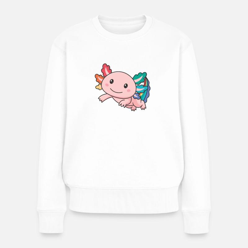 Rainbow Flag Gay Pride LGBTQ Axolotl - Frauen Premium Bio Pullover - Weiß