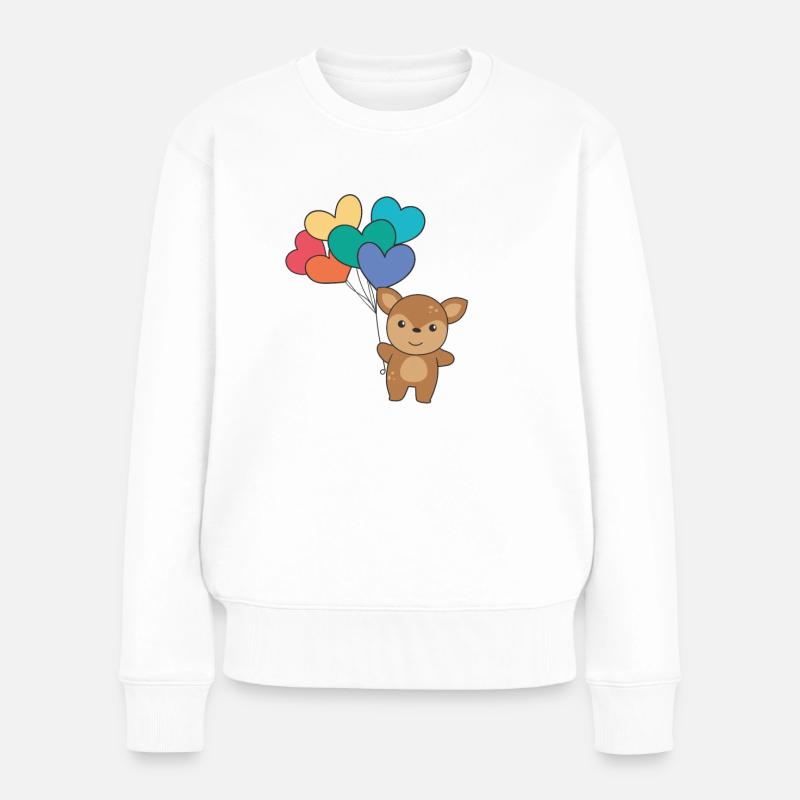 Regenbogen Herzen Pride LGBTQ Luftballons Reh - Frauen Premium Bio Pullover - Weiß