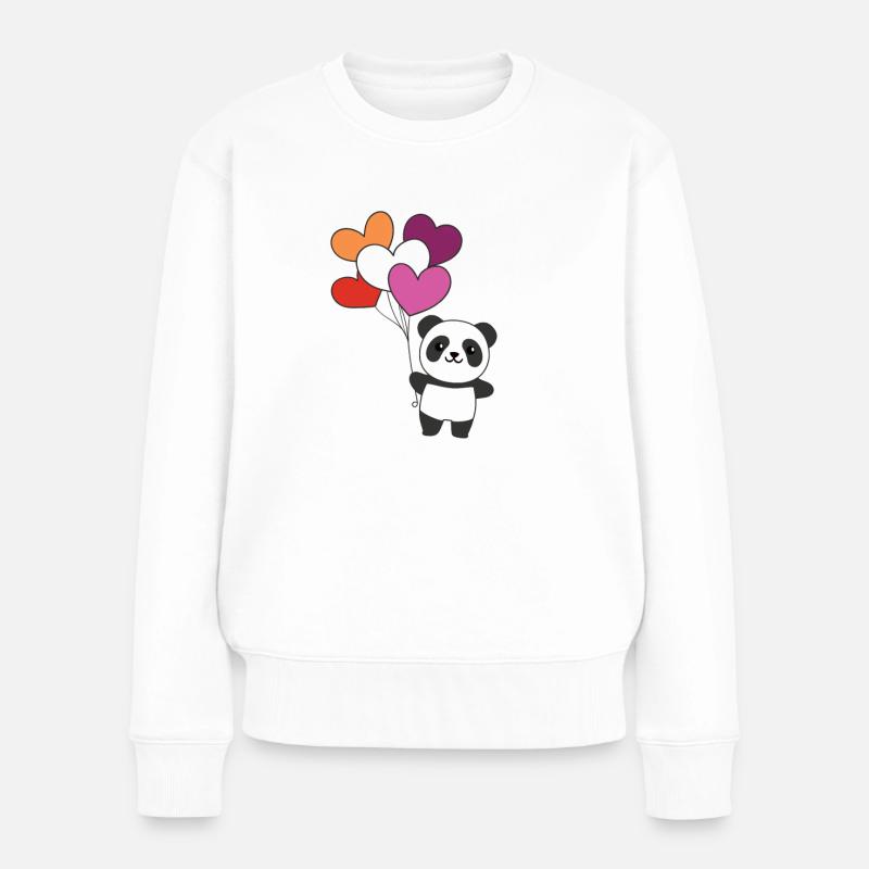 Lesbische Flagge Ballon Herzen Pride LGBTQ Panda - Frauen Premium Bio Pullover - Weiß