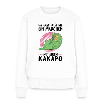 Mädchen mit Kakapo flugunfähiger Papagei - Frauen Premium Bio Pullover - Weiß - Vorne - Julia (174cm)