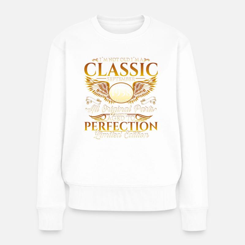 Jahrgang 1958 Geburtstag Geschenk Herren September - Frauen Premium Bio Pullover - Weiß