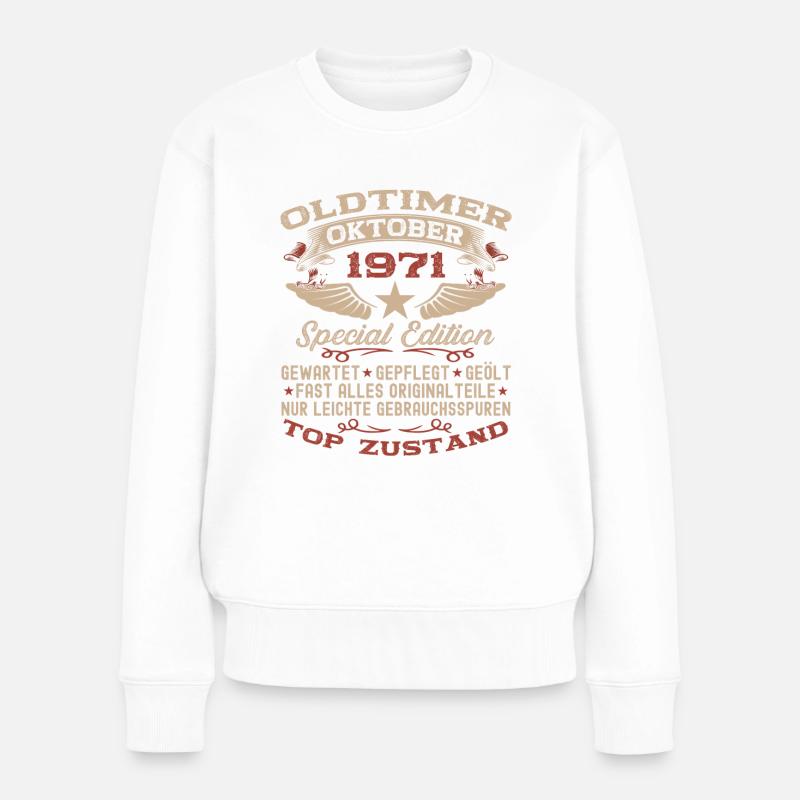 Oldtimer Oktober 1971 51. Geburtstag Geschenk - Frauen Premium Bio Pullover - Weiß
