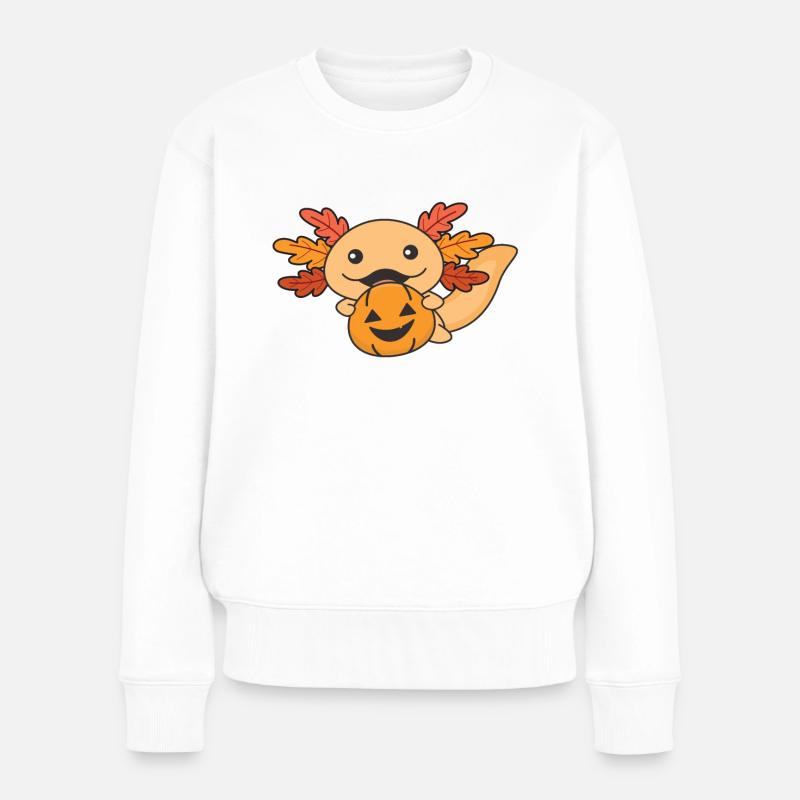 Automne axolotl avec feuilles d’automne citrouille automne - Pull Premium bio Femme - blanc