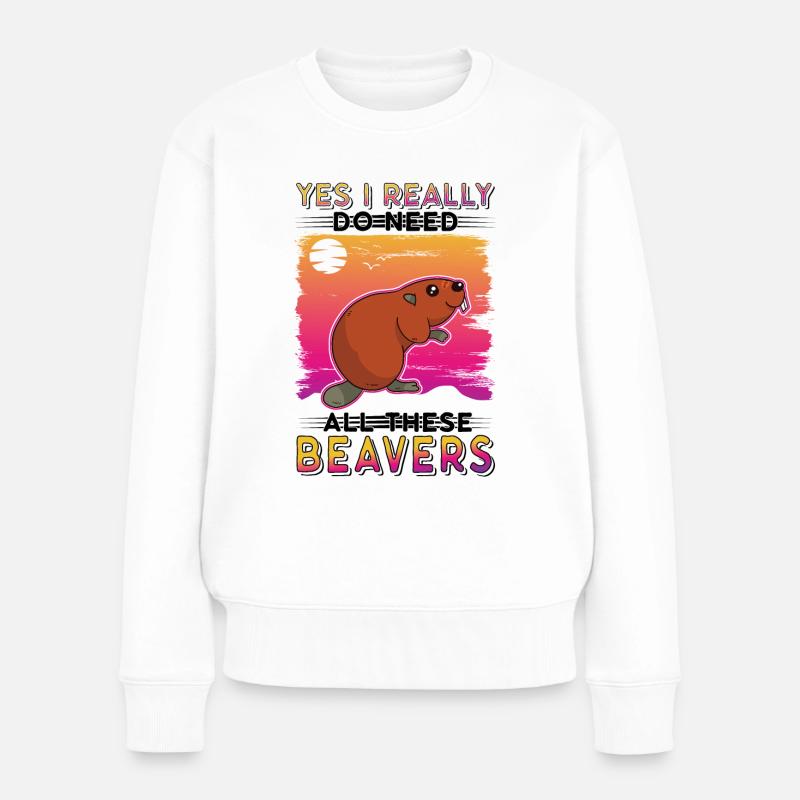 Biber Biberdamm Geschenk Beaver - Frauen Premium Bio Pullover - Weiß