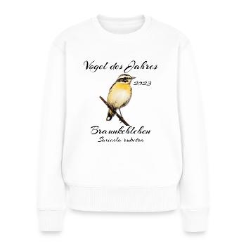 Braunkehlchen, Vogel des Jahres 2023 - Frauen Premium Bio Pullover - Weiß - Vorne - Julia (174cm)