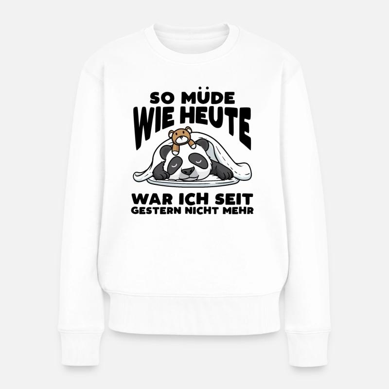 Schlafender Panda Mit Plüschtier Schlaf - Frauen Premium Bio Pullover - Weiß