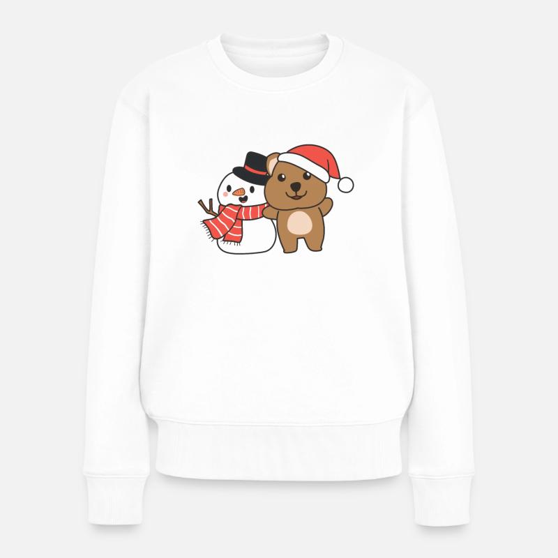 Quokka mit Schneemann im Winter zu Weihnachten - Frauen Premium Bio Pullover - Weiß