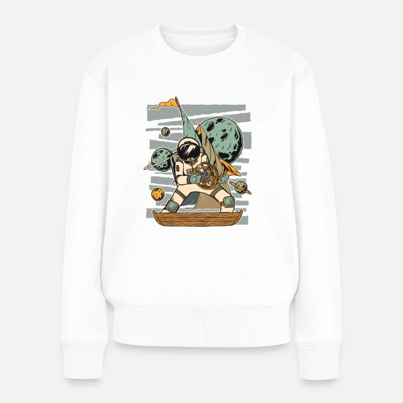 Ein Astronaut, Der Waldhorn Spielt - Frauen Premium Bio Pullover - Weiß