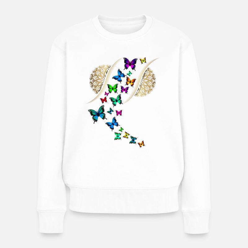 Design mit Mandala und Schmetterlingen - Frauen Premium Bio Pullover - Weiß