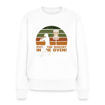 Retro Disc Golf - Frauen Premium Bio Pullover - Weiß - Vorne - Julia (174cm)