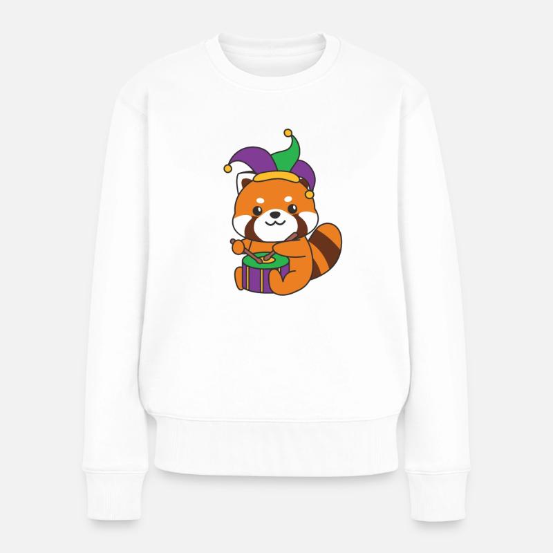 Fasching Roter Panda mit Trommel Faschings Kostüm - Frauen Premium Bio Pullover - Weiß