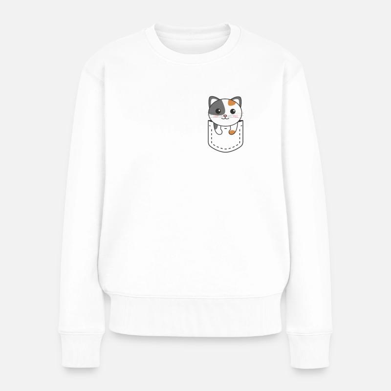 Katze in Tasche süße Katzen in Brusttasche - Frauen Premium Bio Pullover - Weiß