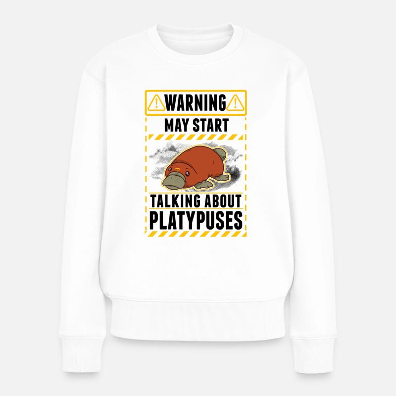 Warnung Schnabeltier Platypus - Frauen Premium Bio Pullover - Weiß