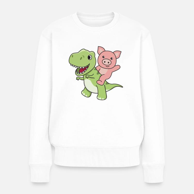 Schwein reitet auf T-Rex süßer Dino mit Schweine - Frauen Premium Bio Pullover - Weiß